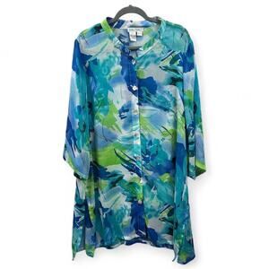 Ulla Popken Sheer Tunic 20 / 22 Oversized Abstract Bold Relaxed Beach Resort